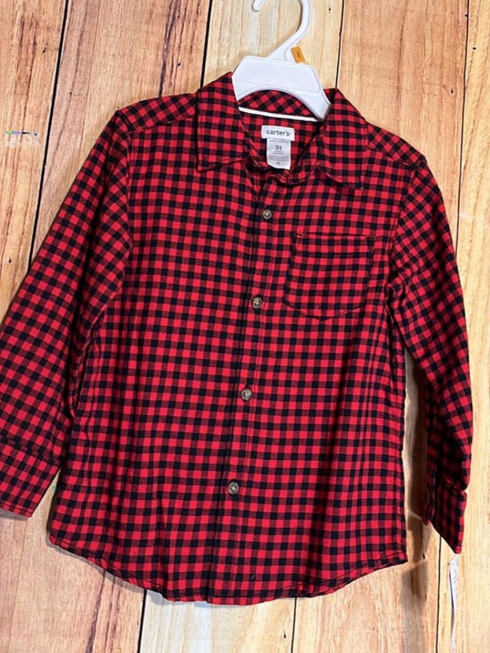 Carter’s NWT Toddler Size 3T Red Buffalo Plaid Button Down Shirt Retails $26